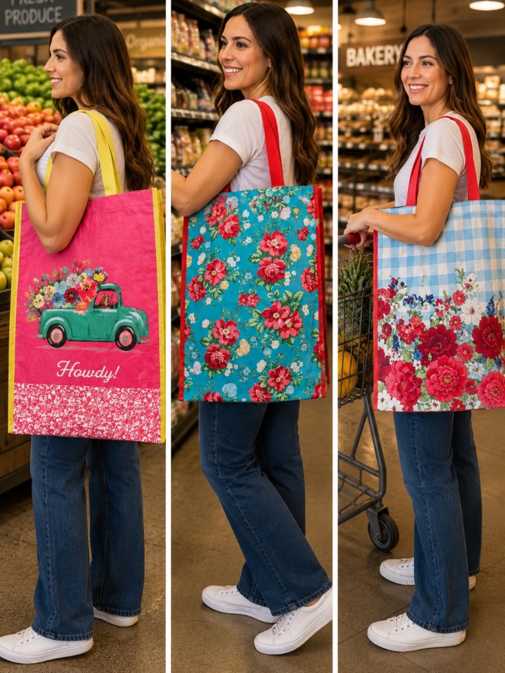 🌸 The Pioneer Woman Reusable Shopping Bags Set of 2 - Choose Your Design